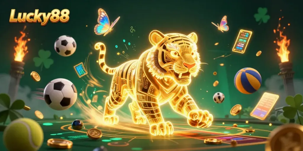 Experience thrilling gameplay at Lucky88 with vibrant visuals in a dynamic digital casino scene.