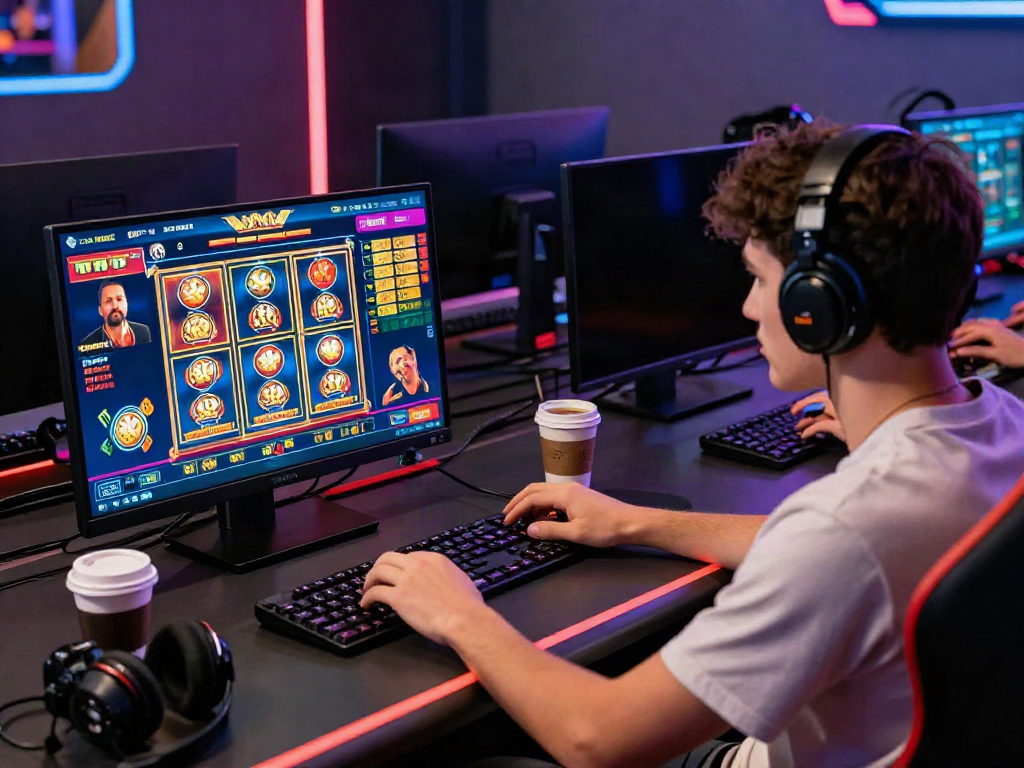 Player engaging with colorful online games at credit card casino sites, showcasing vibrant interfaces and interactive gaming elements.