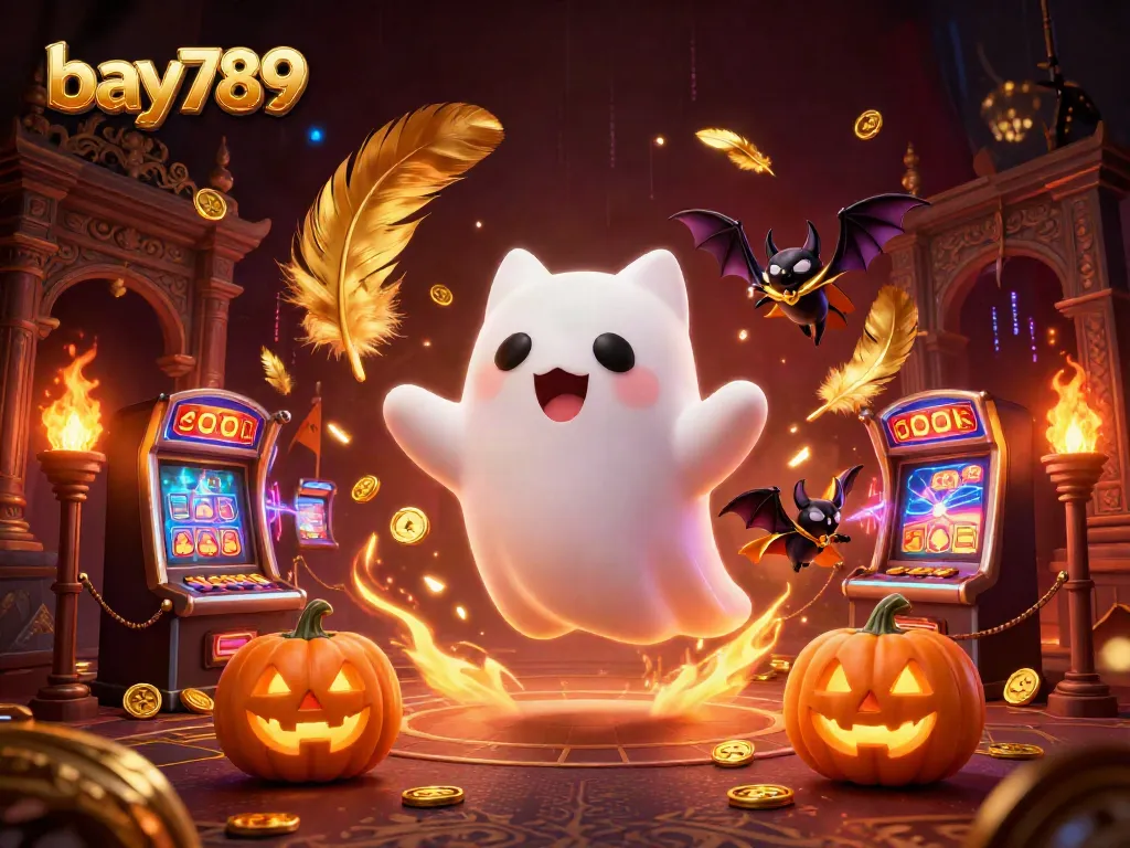 Experience thrilling gameplay at bay789 with ghostly characters in a vibrant haunted casino scene.