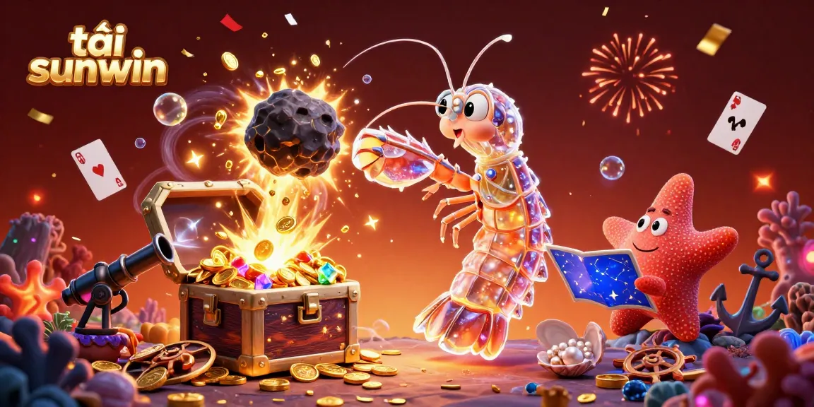 Engage with the vibrant scene of tải sunwin featuring a galactic mantis shrimp and treasure elements