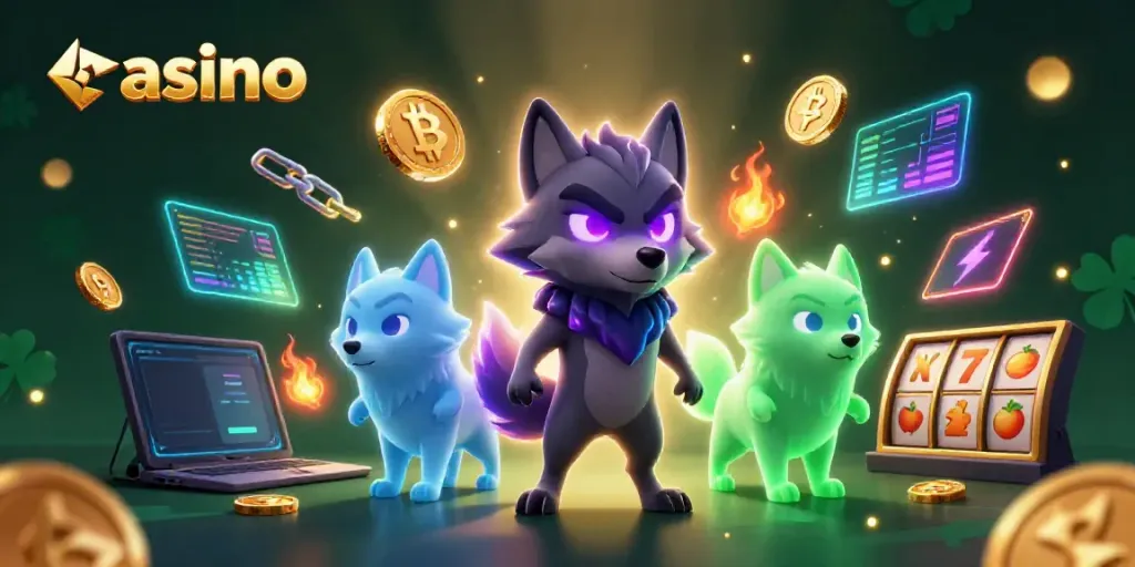 Experience thrilling casino adventures with ghostly wolves and vibrant crypto elements.