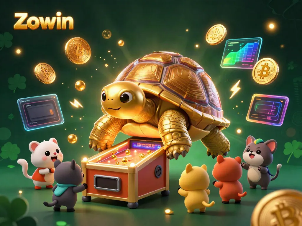 Engage with Zowin's giant pinball tortoise and shiny cryptocurrency rewards.
