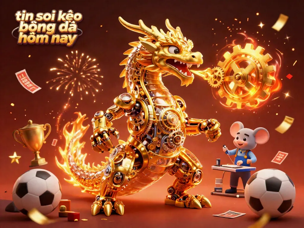 Engage in thrilling sports betting with tin soi kèo bóng đá hôm nay showing a golden dragon and sports elements!