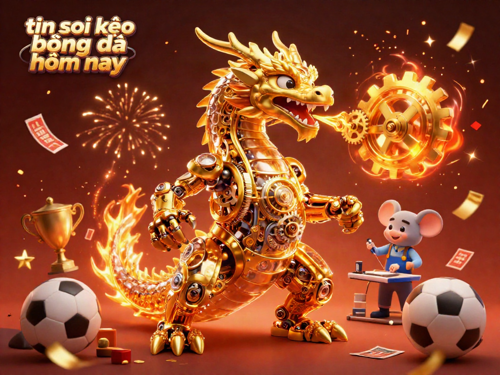 Engage in thrilling sports betting with tin soi kèo bóng đá hôm nay showing a golden dragon and sports elements!