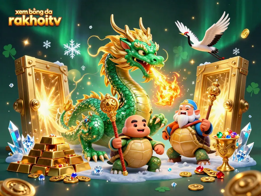 Experience xem bóng đá rakhoitv through a vibrant 3D art scene filled with fortune elements.