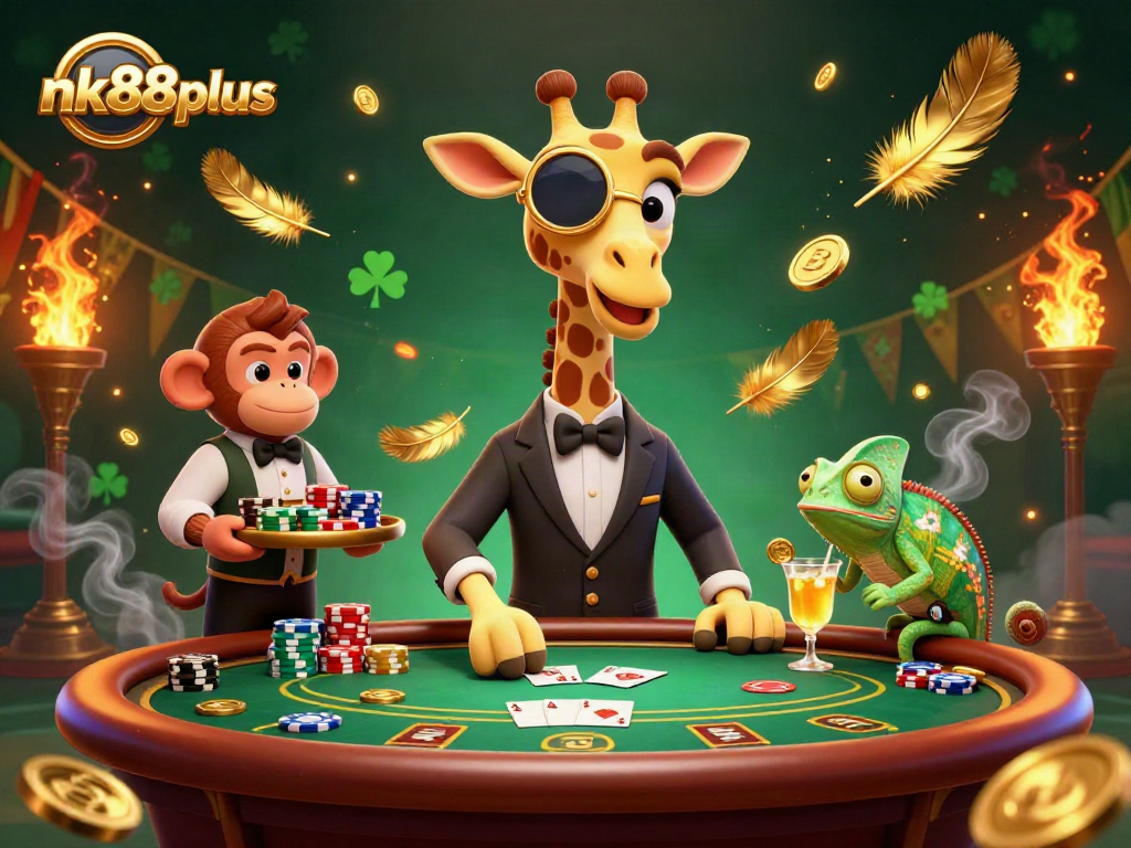 Experience high-stakes gaming at nk88plus with vibrant casino action and luxury characters.