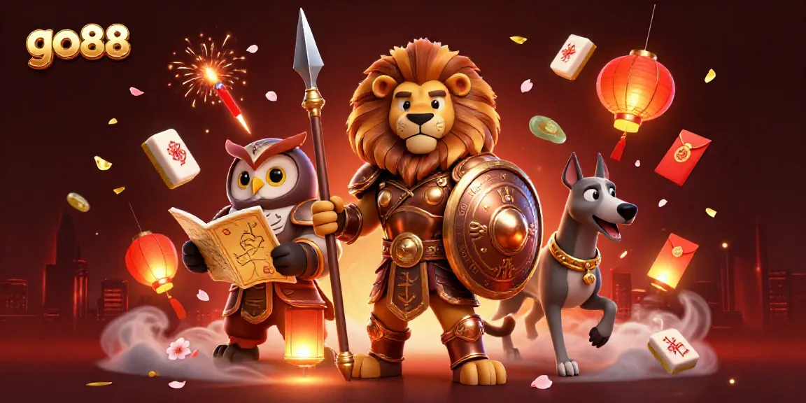 Experience thrilling gaming action with go88, featuring a Spartan lion and vibrant casino elements.