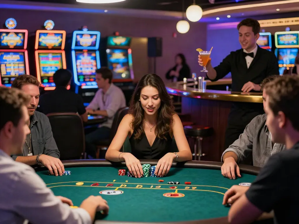 Exciting casino not on GamStop scene with diverse players engaged in games.