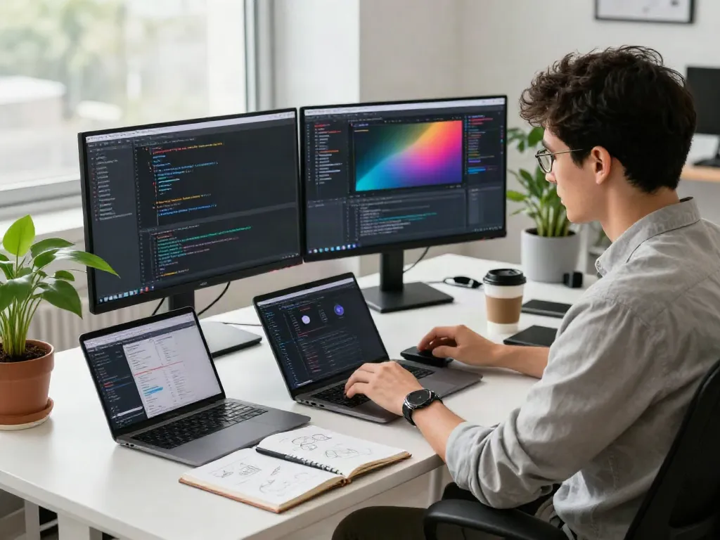 Developer utilizing instant indexing tools in a modern tech workspace.