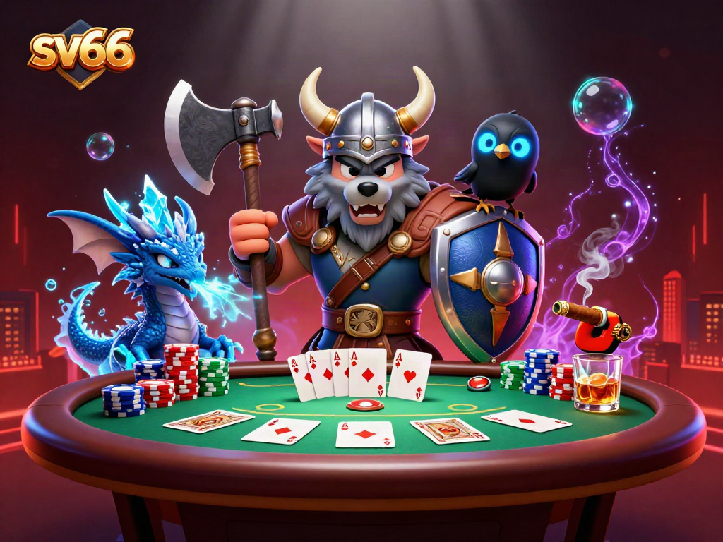 Engage with sv66 by winning at poker with Viking warrior and dragon.