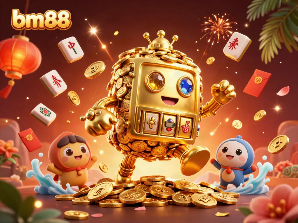 Experience the thrill of bm88 with a dynamic animation featuring a golden golem and floating game elements.