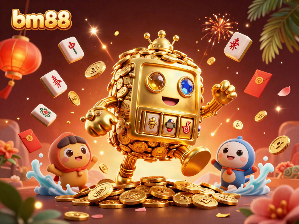 Experience the thrill of bm88 with a dynamic animation featuring a golden golem and floating game elements.