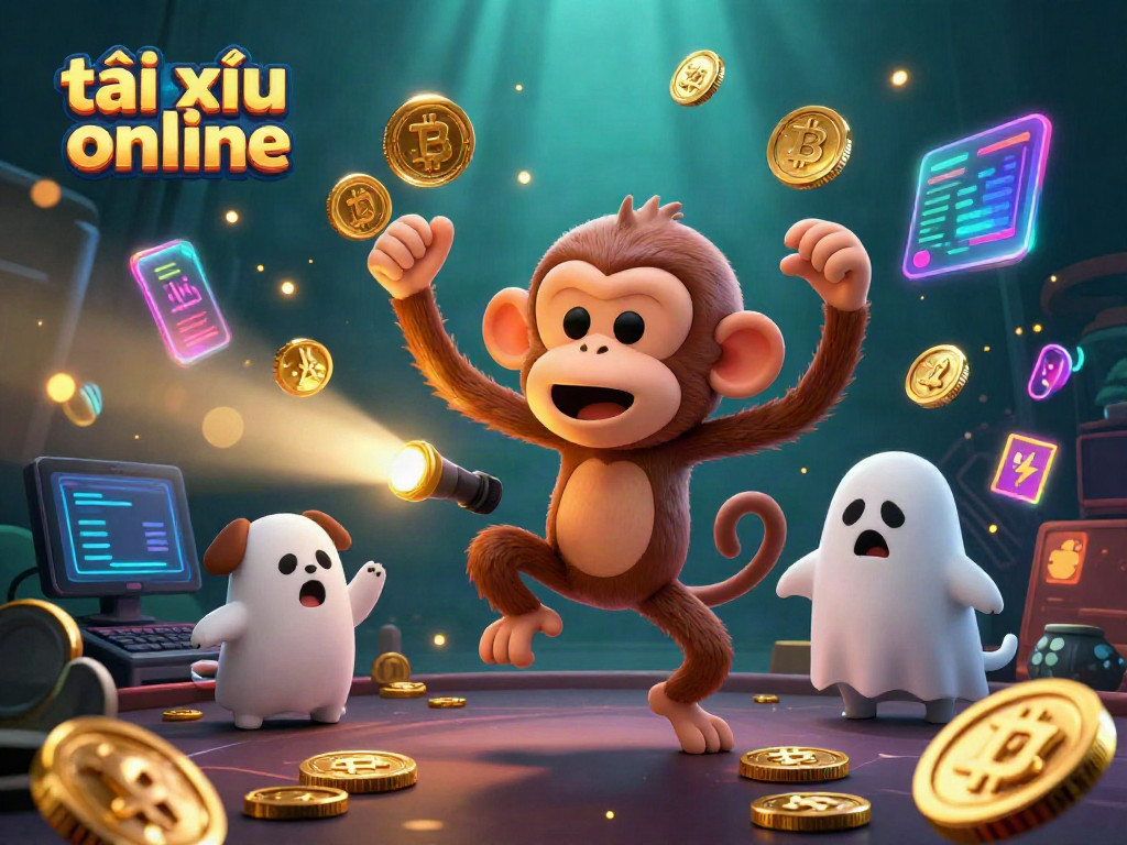 Experience the thrill of tài xỉu online with this animated scene featuring playful ghostly characters and dynamic casino elements.
