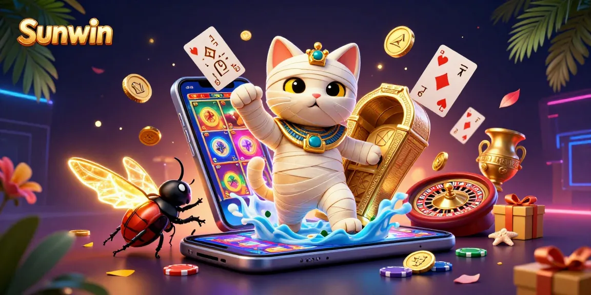 Experience thrilling gameplay at Sunwin with animated casino characters and vibrant game elements.