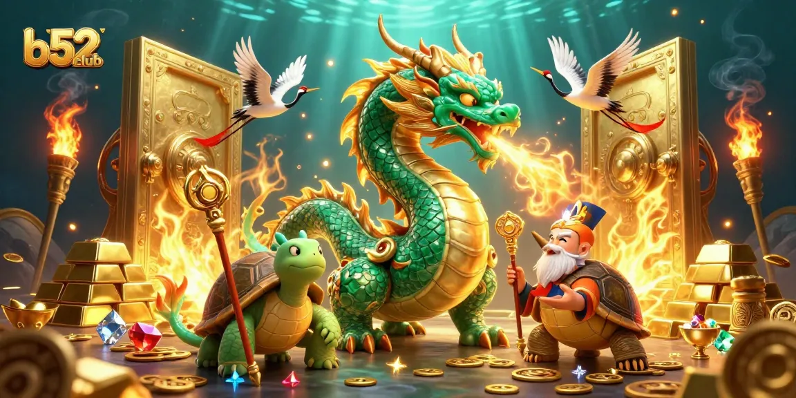 Engage with luck at b52club featuring a spectacular jade dragon and treasures.