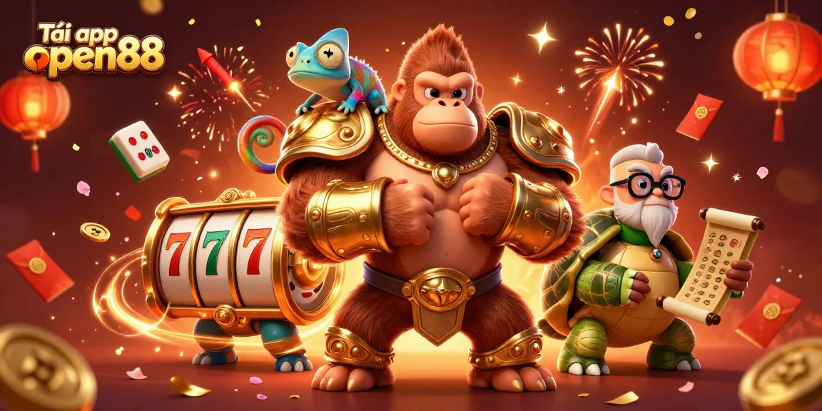 Engage in thrilling gameplay with Tải app open88, featuring exciting casino characters and festive symbols.