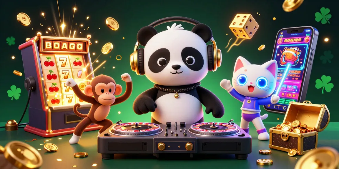 Engage with nha cai xin88 at a vibrant casino illustration featuring a DJ panda and a breakdancing monkey.