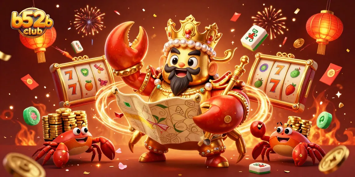 b52club unleashes a vibrant casino adventure featuring a golden crab emperor and casino treasures.