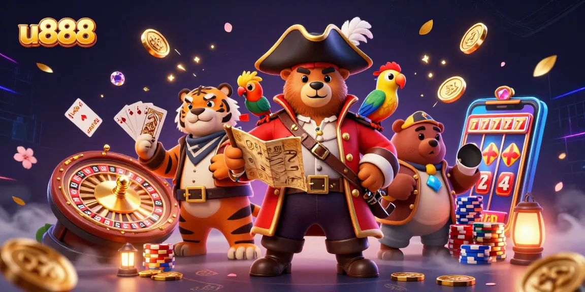 Experience the excitement of u888 with pirates, jewels, and casino elements in a vibrant 3D scene.