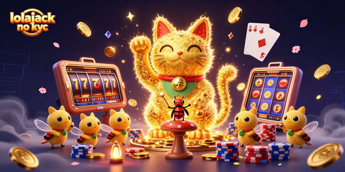Experience exhilarating gaming at lolajack no kyc with a vibrant display of slots and casino symbols.