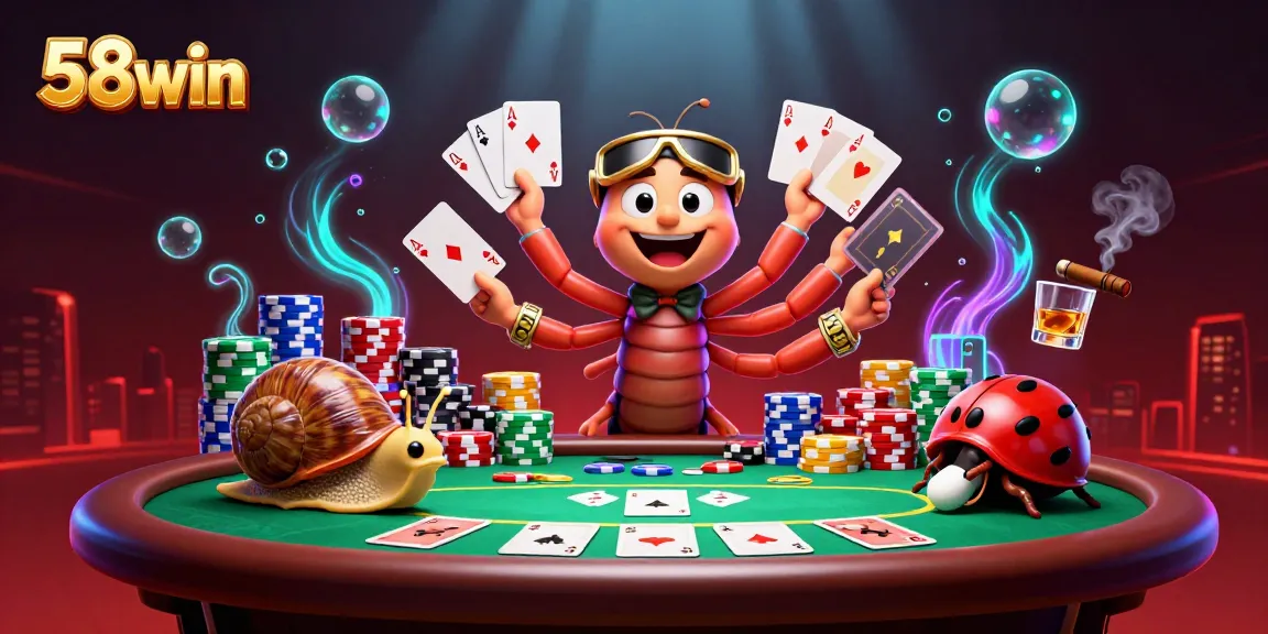 Experience the vibrant energy of 58win with a dynamic 3D casino illustration featuring playful characters and casino elements.