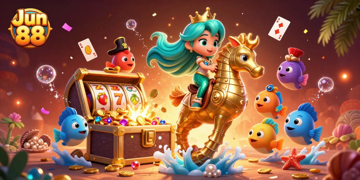 Experience thrilling slots with Jun 88: a vibrant 3D illustration of underwater casino excitement.
