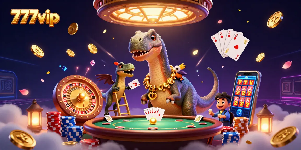 Engage in thrilling play at 777vip with a vibrant 3D casino illustration, showcasing dynamic gaming elements.