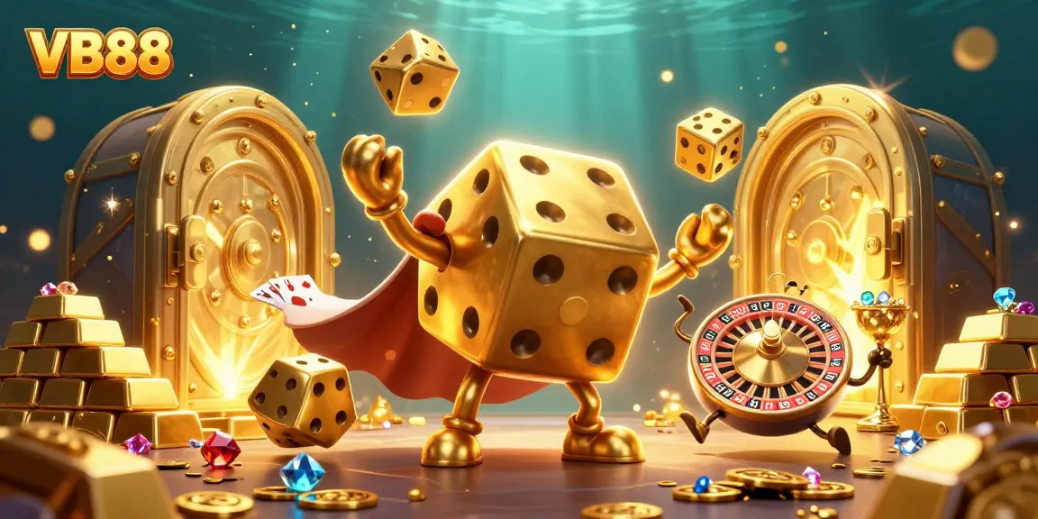 Experience winning strategies with VB88 in this ultra-detailed casino illustration showcasing vibrant gaming elements.