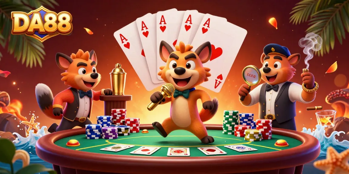 DA88 showcases hyenas in a vibrant casino atmosphere with comedy and poker excitement.