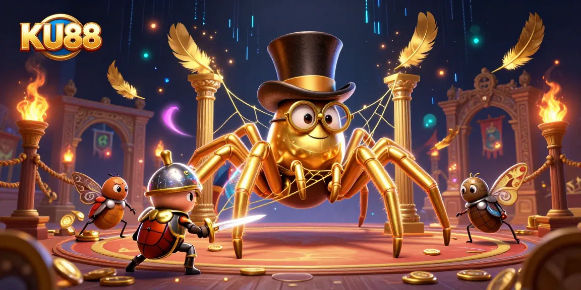 Engage with KU88 in a dynamic 3D gambling scene featuring vibrant casino elements.