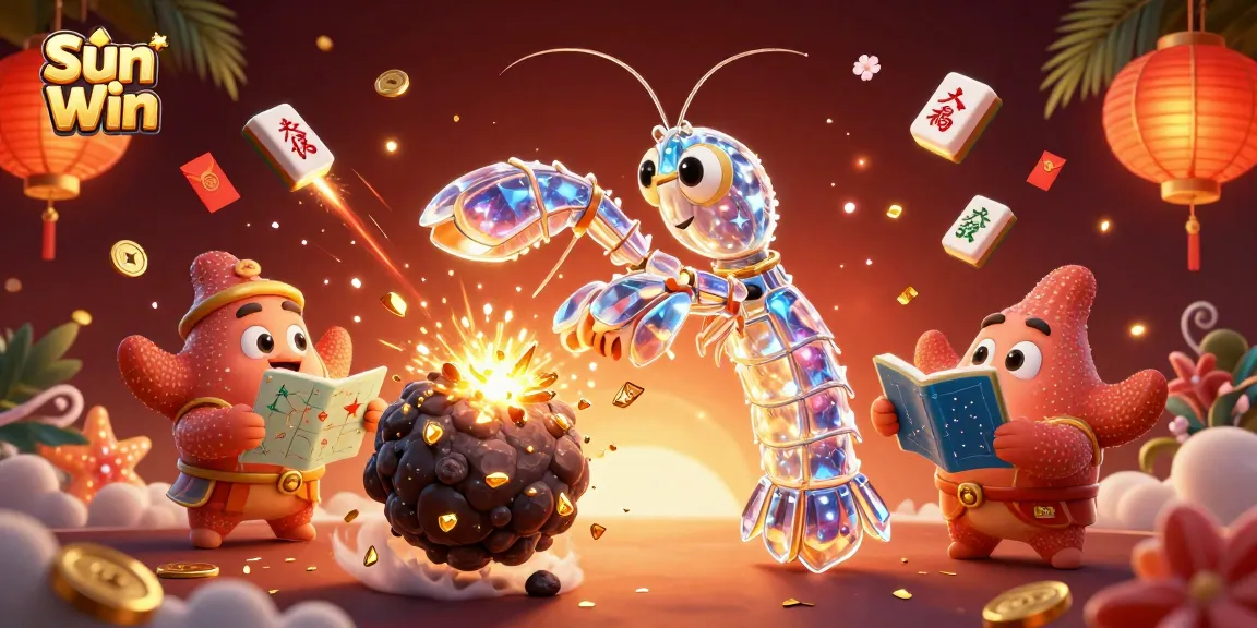 Engage with the enchanting world of Sun Win, featuring a galactic samurai mantis shrimp amidst vibrant gaming elements.