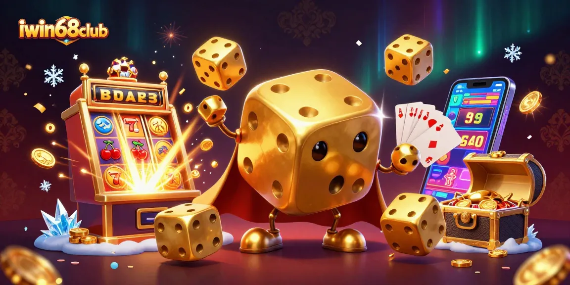 Celebrate your wins with iwin68club's vibrant casino adventure featuring golden dice and slots!