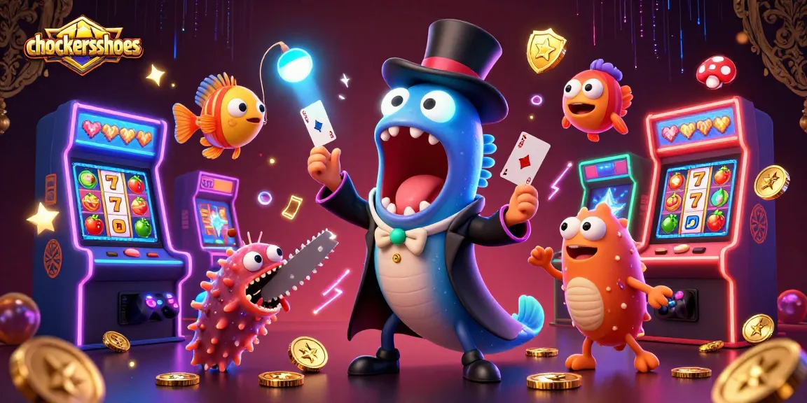 Play card tricks with chockersshoes among vibrant casino elements in an exciting 3D scene.