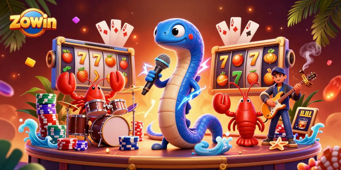 Zowin electric eel DJ creates excitement on a lively underwater casino stage.