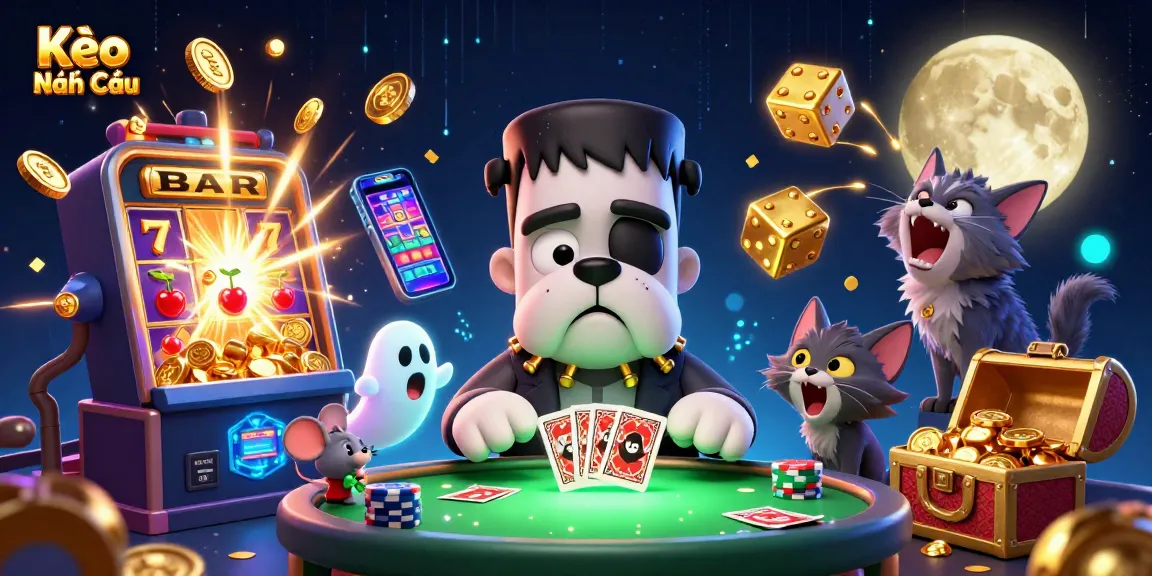 Engage in Kèo Nhà Cái action with a festive 3D casino scene featuring vibrant characters and dynamic elements.