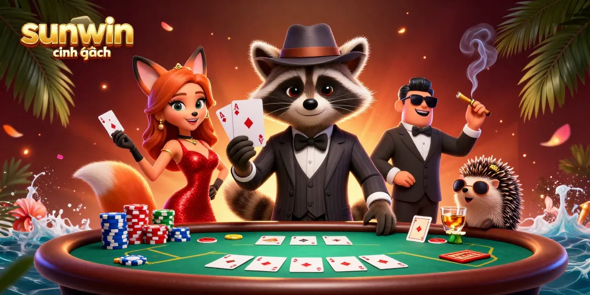 Engage with the vibrant world of sunwin chính hãng at an exciting poker scene with animated characters.