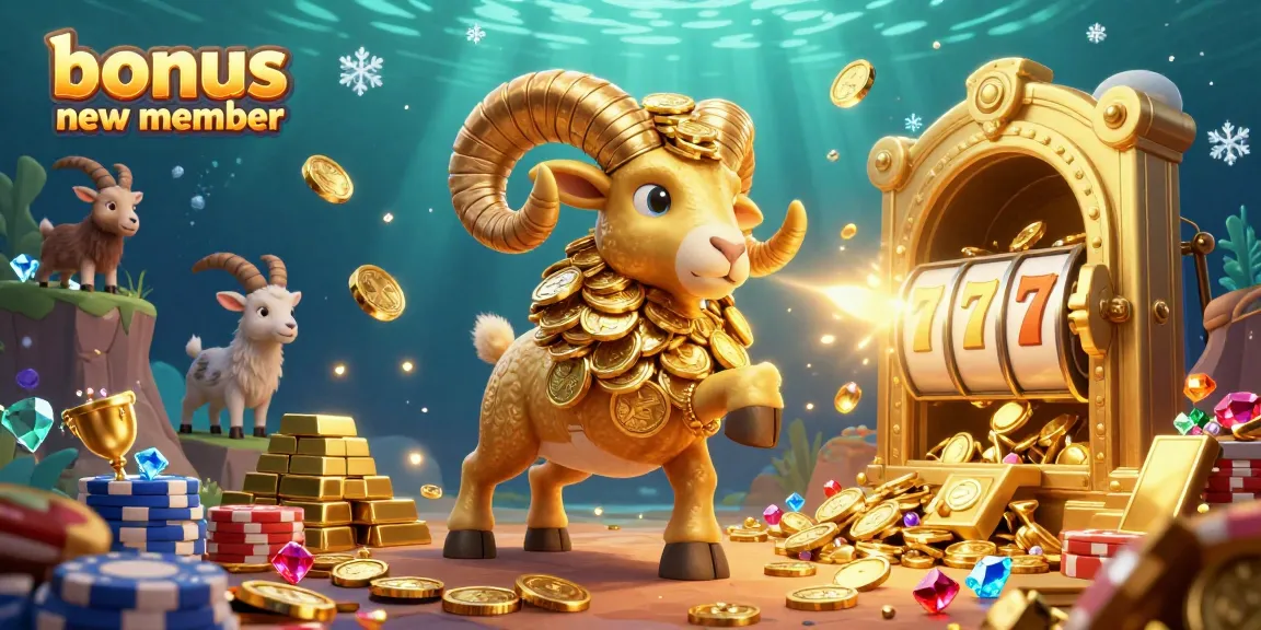Engage with exciting casino action featuring the bonus new member offer in a vibrant 3D scene filled with gems and gold.