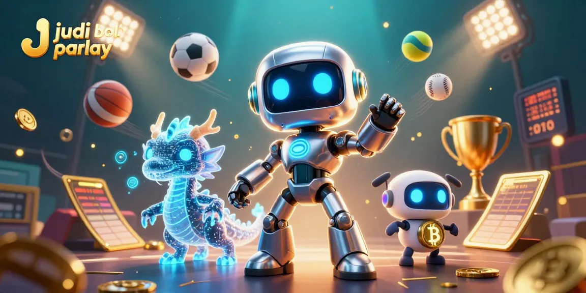 Engage in judi bola parlay with dynamic sports elements and vibrant characters illustrating online betting excitement.