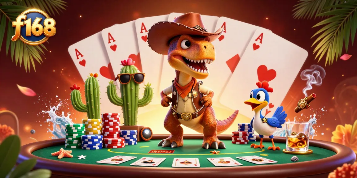 Join the action at f 168 with a vibrant casino scene featuring cowboys, poker chips, and excitement.